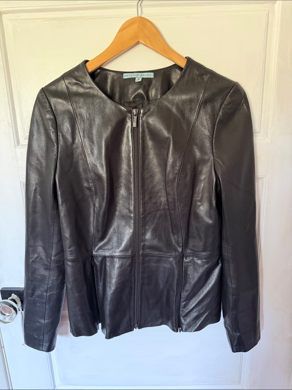 ANTONIO MELANI Black Leather Zip-Front Jacket